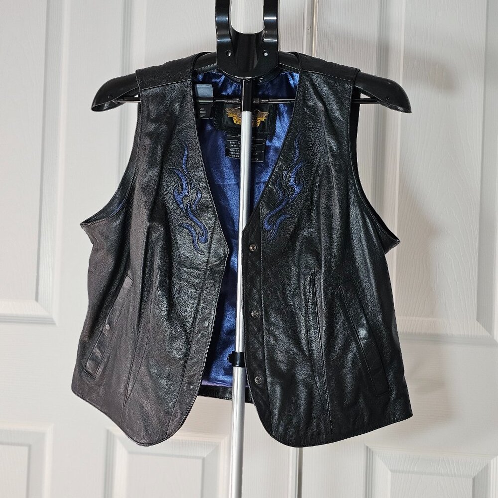 Harley Davidson Women's Black Embroidered Leather Vest Size L Large Biker